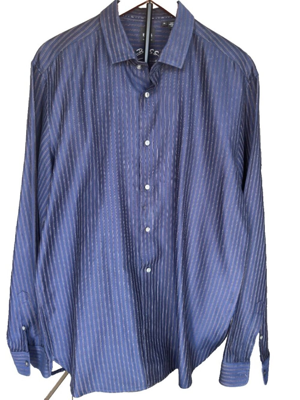 BOSS Men’s Navy/Black Striped Button Down Dress Shirt XL